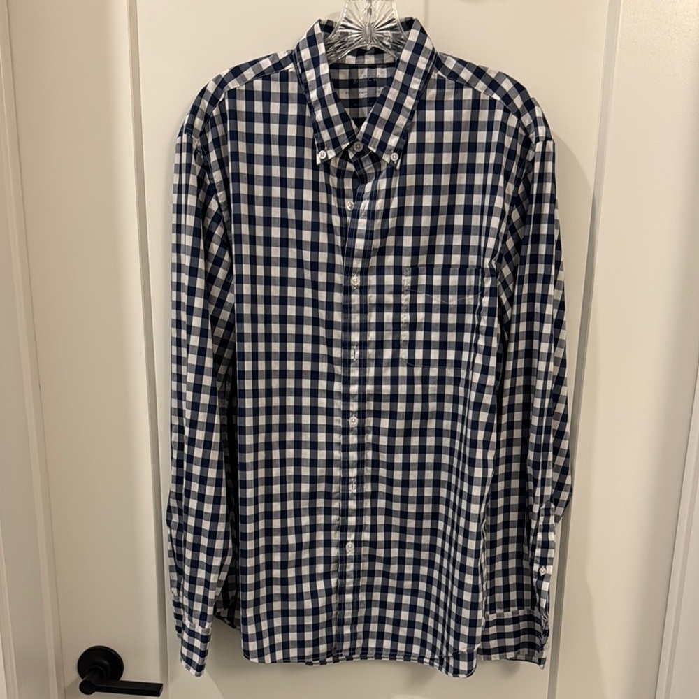 J. Crew Navy and White Plaid Button Down Shirt